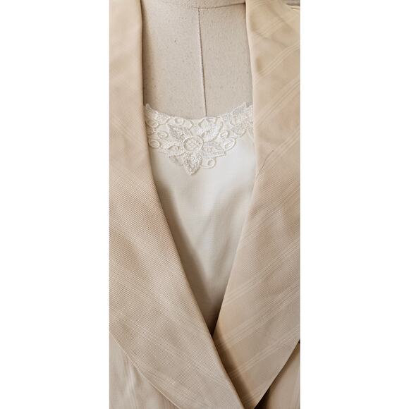 Vintage 80s Pinstripe Light Tan Suit Pants Jacket w/ Top Insert Women Sz 10 - Picture 4 of 13